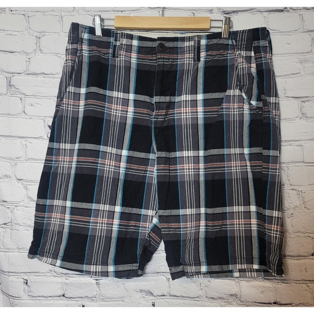 American Eagle Outfitters Longboard Mens Plaid Shorts Black Blue White 36 Preppy